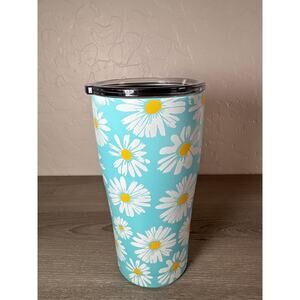 SIC 20oz Blue White Daisy Stainless Steel Tumbler Cup with Lid Coffee Mug